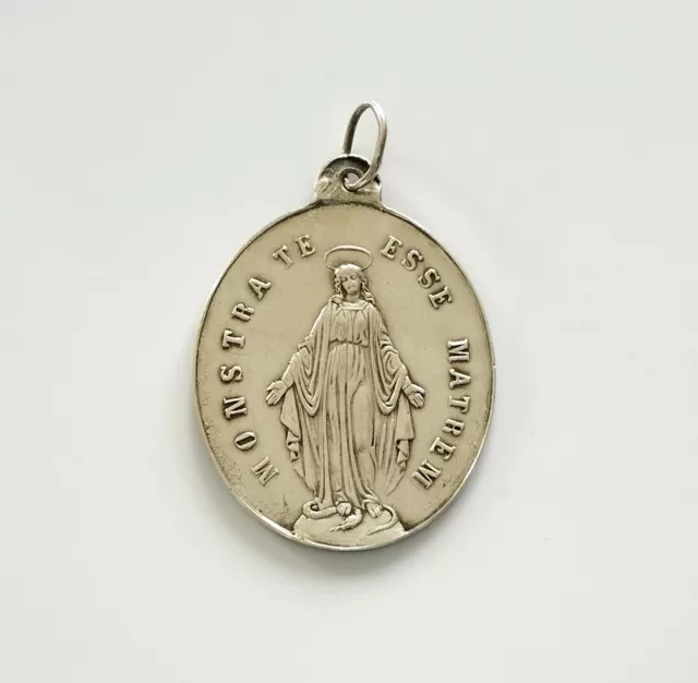 mama-estelle Ancienne Grande Médaille Fine VIERGE Enfants Marie en ARGENT  n°3
