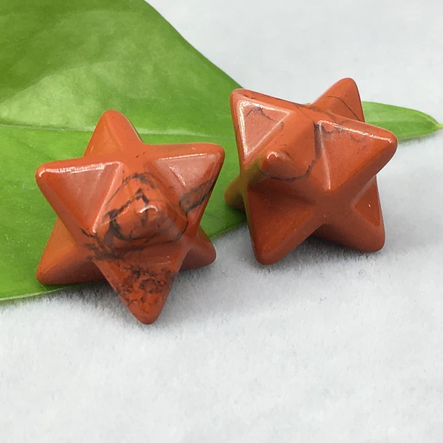 TOP! Natural Red Jasper Merkaba Star Carved quartz Crystal Point Healing 2pcs