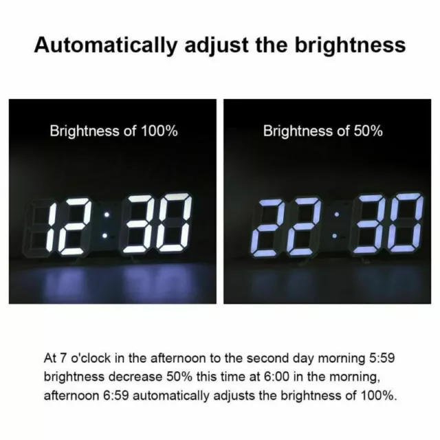 USB LED Digital Table Wall Clock Large 3D Display Alarm Clock Brightness Dimmer 3