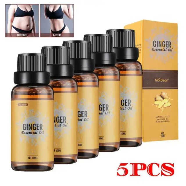 5Pcs Belly Drainage Ginger Oil Weight Loss Body Massage Lymph Detoxification Oil
