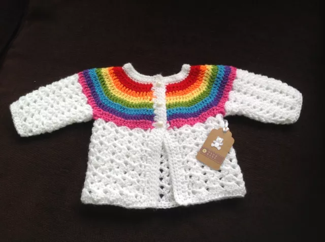 Handmade Knitted crochet rainbow Baby girl boy Cardigan / Coat /Jacket Baby Gift 2