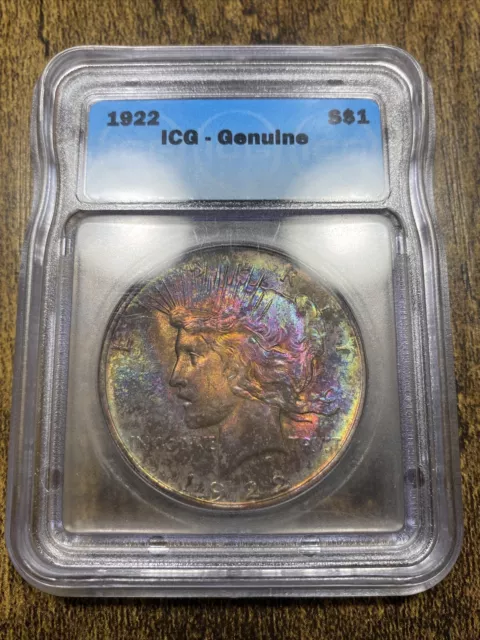 (B61) TONED 1922 ICG Genuine Graded Peace Dollar $1