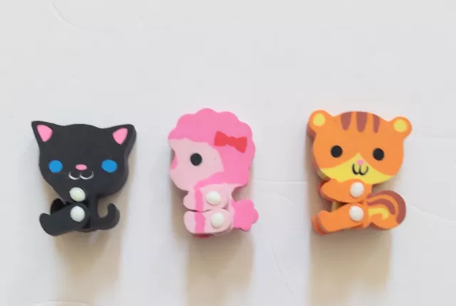 Novelty Erasers Cats Lot of 3 Erasers