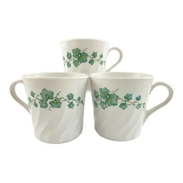 Corelle Callaway Ivy Set of 3 Coffee/Tea Cups Mugs White Swirl