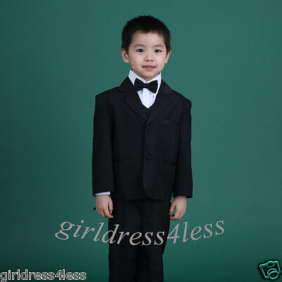 Black Boy 5Pcs Tuxedo Formal Suit Jacket Set 6-12M 18M 2 3 4 5 6 7 8 10 12 14 16