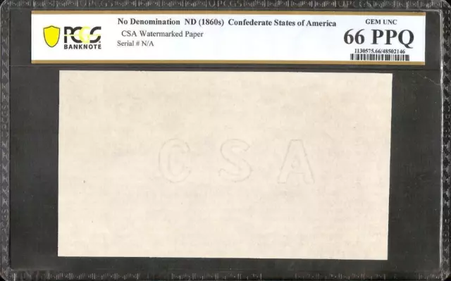 Confederate States Captured Csa Watermark Paper Block Civil War Pcgs 66 Ppq Pop1