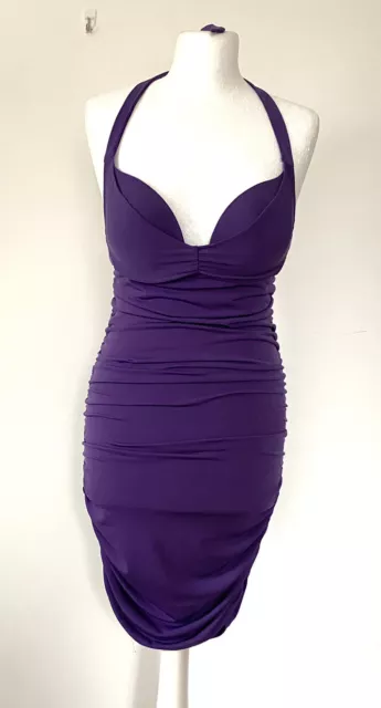 Ann Summers Instant Boob Job Purple Halter Neck Bodycon  Dress Size 34B NWT.