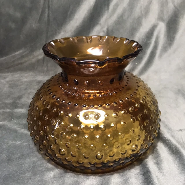 Vintage Hobnail Amber Glass Ruffled Hurricane Parlor Lamp Shade 7” Fitter Gwtw