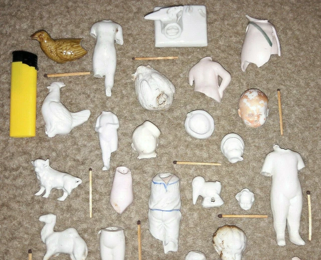 Bodenfund antike Porzellan Figuren Köpfe Torsos Tiere Brüche zum Basteln Deko 3