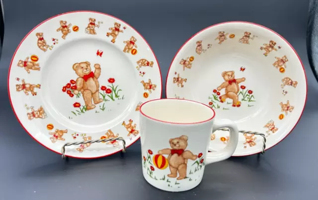 Vintage 1984 Masons Teddy Bears Ironstone Childs Dish Set England Plate Bowl Cup