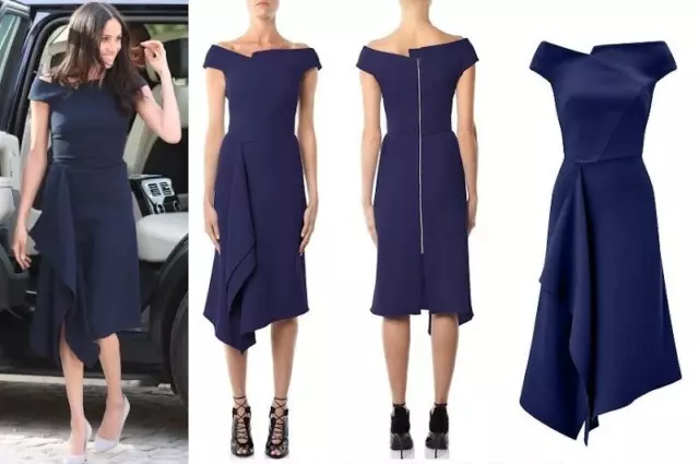 FINAL SALE Roland Mouret Navy Blue Barwick Midi Dress £1,350 UK12 US8 ASO Celebs