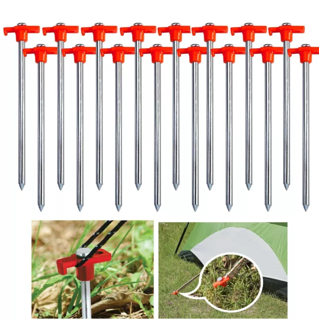 16 x Heavy Duty Hard Ground 25cm Rock Peg Hi Vis Hook Top Camping Awning Tent