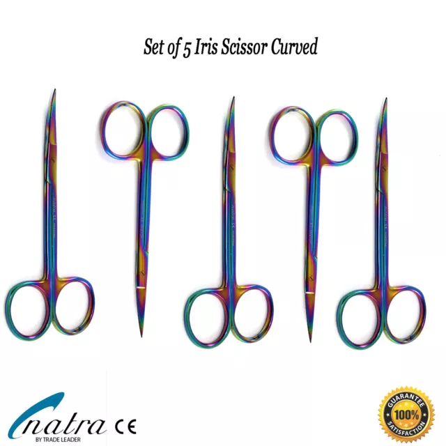 5X Of Curved Micro Serrated Point Surgical Iris Shears 12 CM NATRA