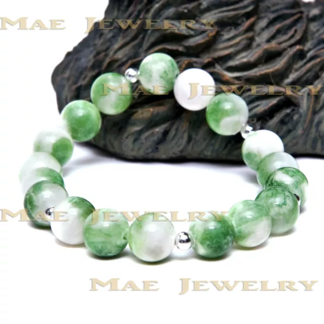 10mm Beautiful Persian Jade Round Stone Beads s925 Sterling Silver Bracelet.