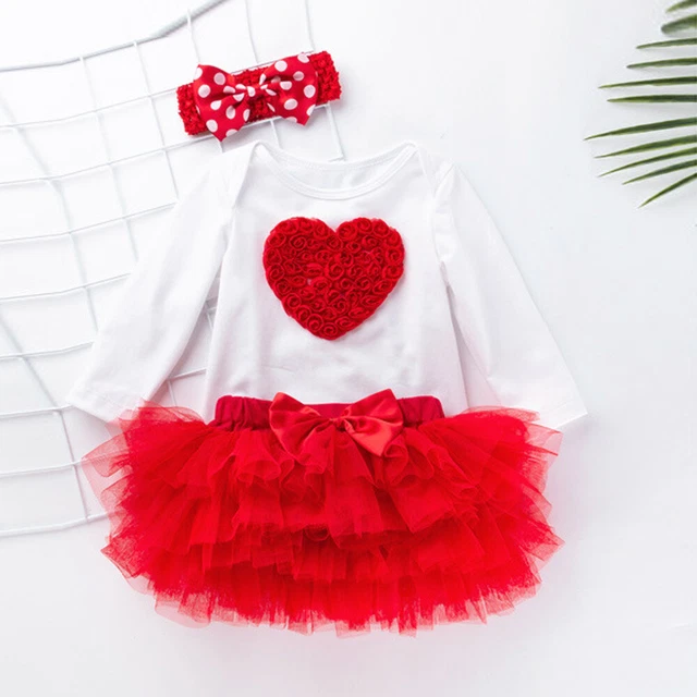 Infant Baby Girls Heart Print Romper Bodysuit Jumpsuit Dress Headband Outfits