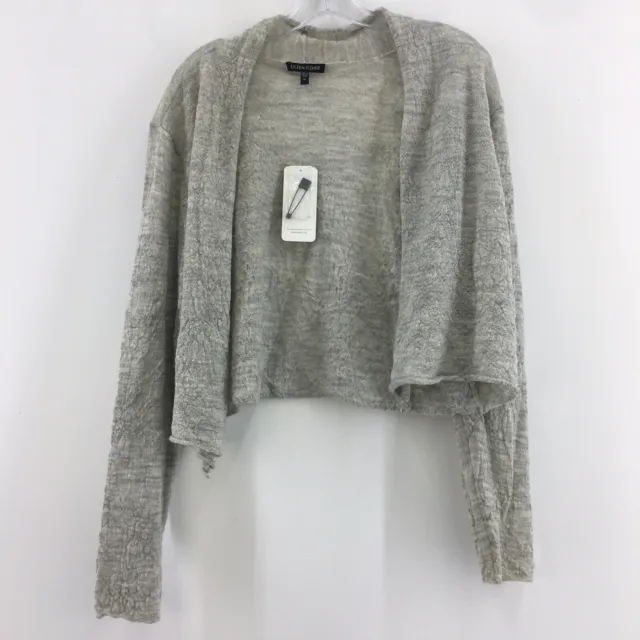 NWT Eileen Fisher Gray Lambswool Cropped Cardigan Sweater Wool Womens Size XL