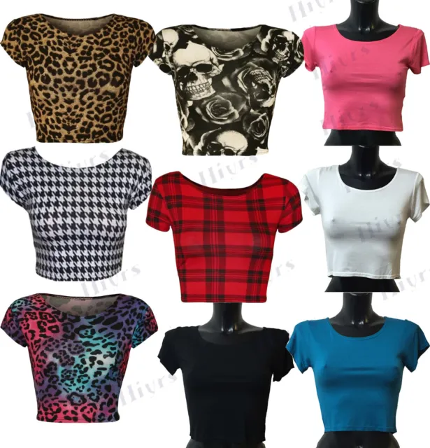 T-shirt donna crop top manica berretto semplice T-SHIRT ragazze manica corta top 8-14