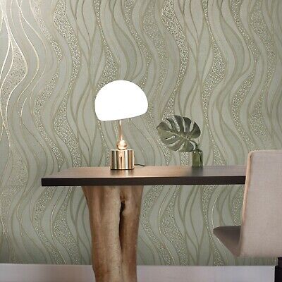 Modern textured Wave lines brass gold Metallic Wallpaper damask 3D wallcoverings