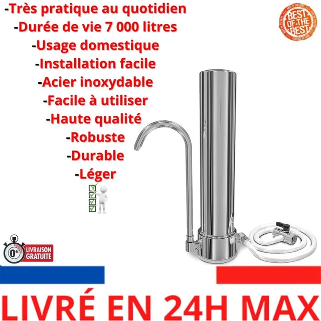 Wassaplus Super Core Filtre à Eau Robinet Inox - Purificateur Écologique Anti-Chlore, Bactéries Et Microplastiques