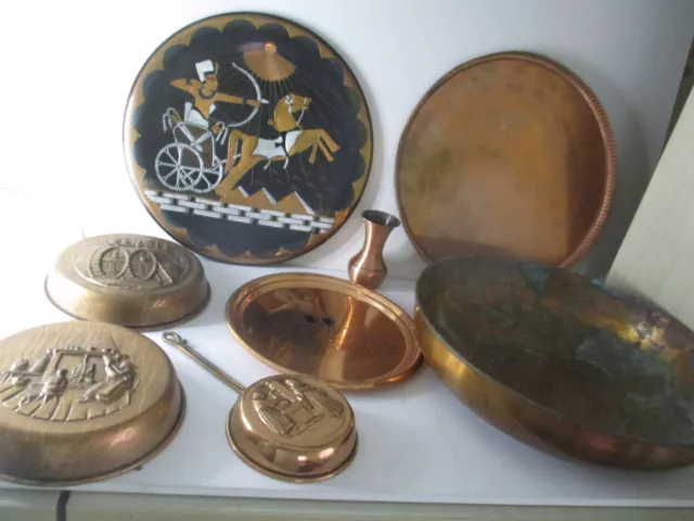 7 Wandteller Kupferteller Pfanne Alt Antik Schale Tablett Deco Deko wiegt 4 KG