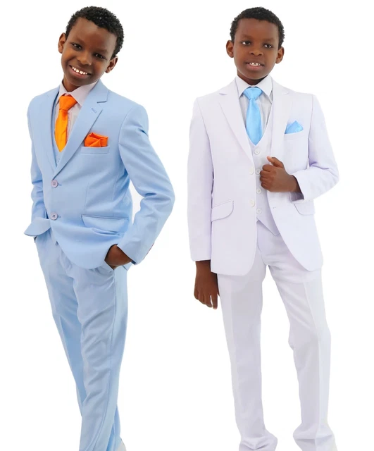 Boys Page Boy Suit Tailored Fit Communion Wedding Prom Dinner White or Blue Set