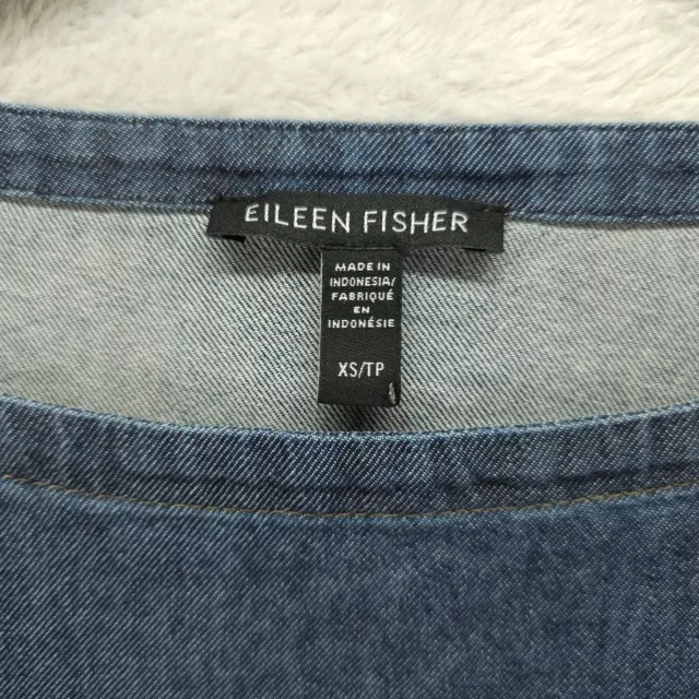 Eileen Fisher Top Womens XS Blue Denim Bateau Neck Organic Cotton Twill Pockets 3