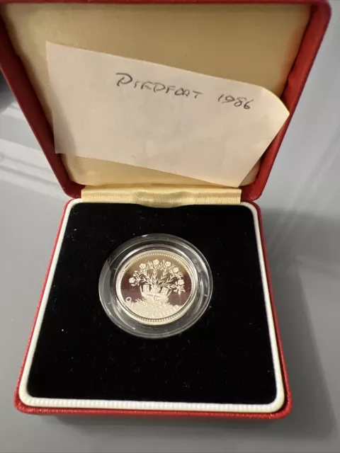 1986 Silver Proof Piedfort One Pound Coin Boxed