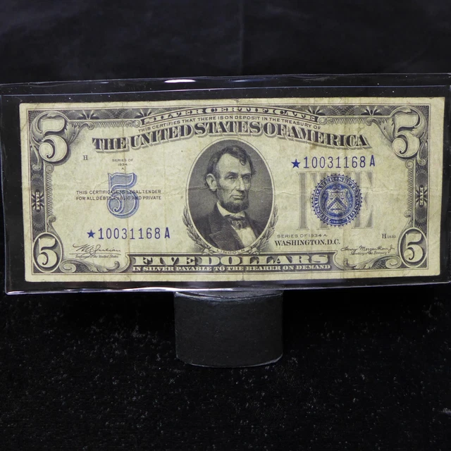1934 A $5  Silver Certificate, ☆STAR NOTE☆ - Fine