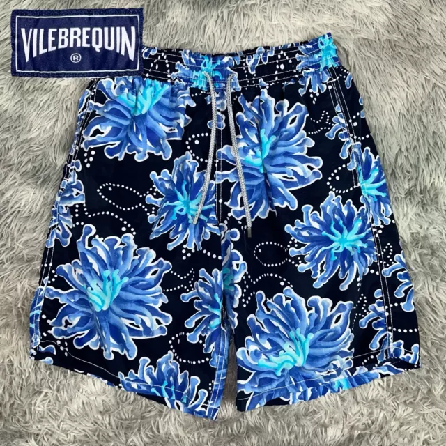 Vilebrequin Moorea Navy Blue Anemone Coral Fish Print Lined Swim Beach Trunks L