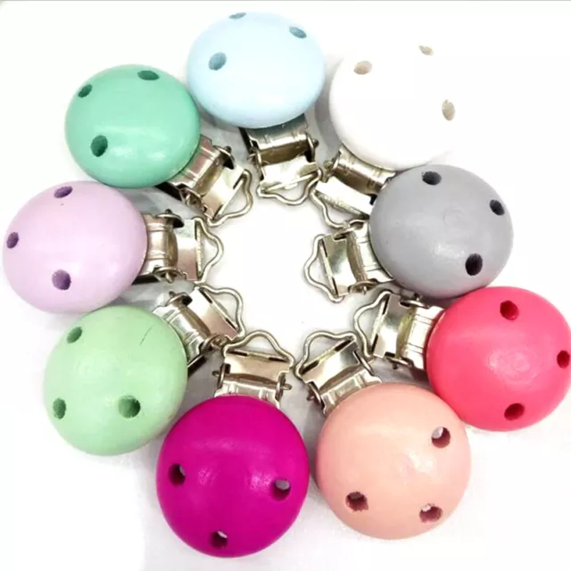 10Pcs Colorful Natural Wooden Dummy Clips Baby Pacifier DIY Teething Jewellery