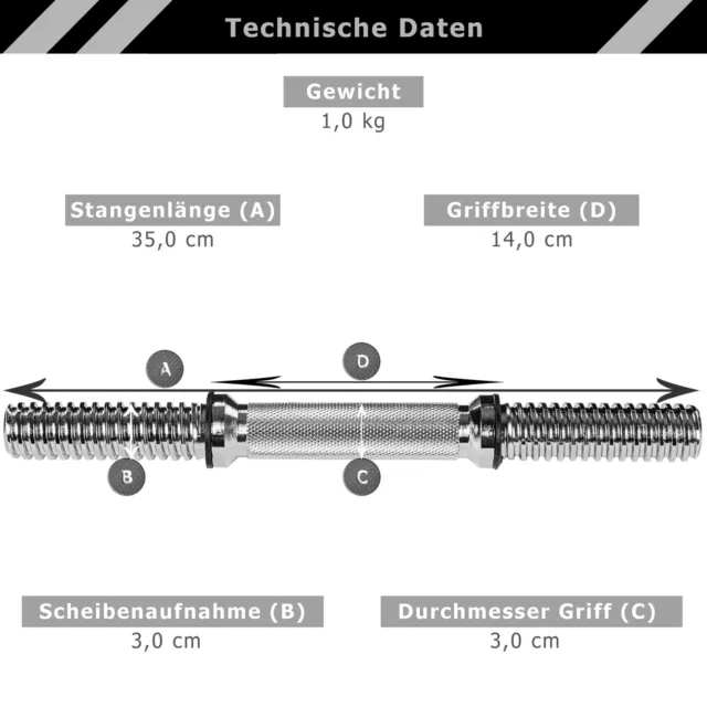 MOVIT Kurzhantelstange Kurzhantel Hantel 30mm chrom Schraubverschluss 1er 2er 3