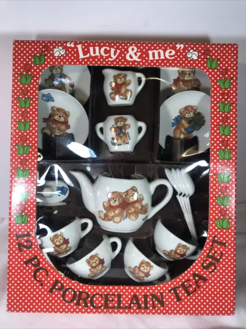 Vintage Enesco Lucy Rigg LUCY & ME Porcelain Toy Tea Set COMPLETE w/Original Box