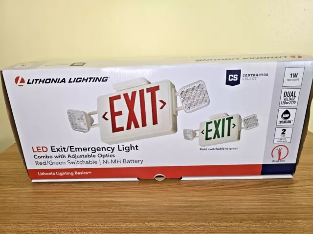 Lithonia Lighting Switch Hardwired LED White Exit Sign and Emergency Light New!