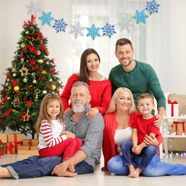 2 Sets Frohe Weihnachten Banner Girlande Weihnachten Schneeflocke Streamer 8