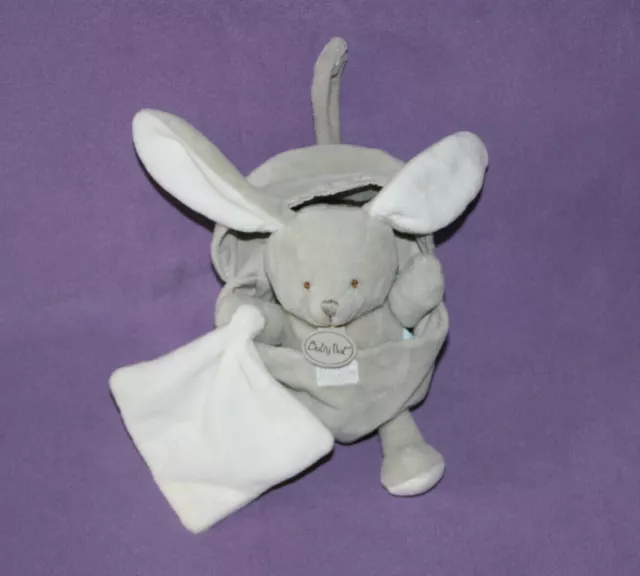 Doudou mouchoir lapin BABY NAT' Les Flocons blanc gris BN664 20 cm