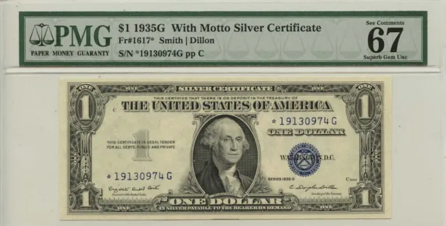 1935G $1 With Motto Silver Certificate Fr# 1617* PMG Superb Gem67 EPQ