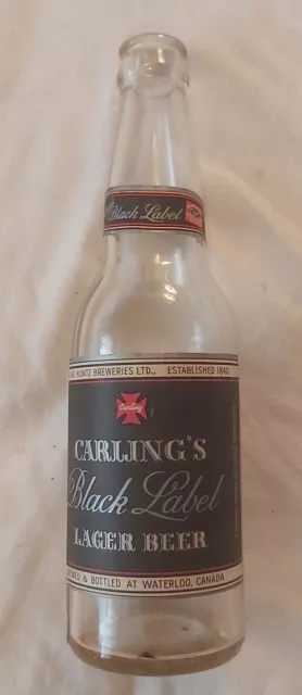 Rare (Waterloo) "Carling's Black Label Lager Beer" Clear Bottle - 2 Paper Labels