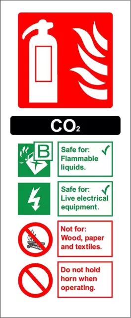 Fire Extinguisher Sign - CO2 (Carbon Dioxide) - Self adhesive sticker 200 x 80mm