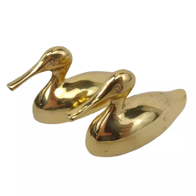 Pair of Vintage 4" Shiny Solid Brass Ducks Figurines Made in India Paperweights