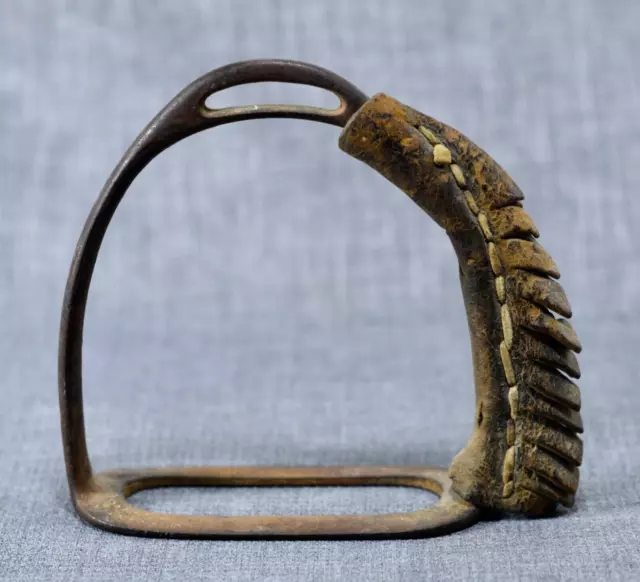 Rare Antique 1800s Old Western Cowboy Cast Iron Stirrup with Leather Fringe