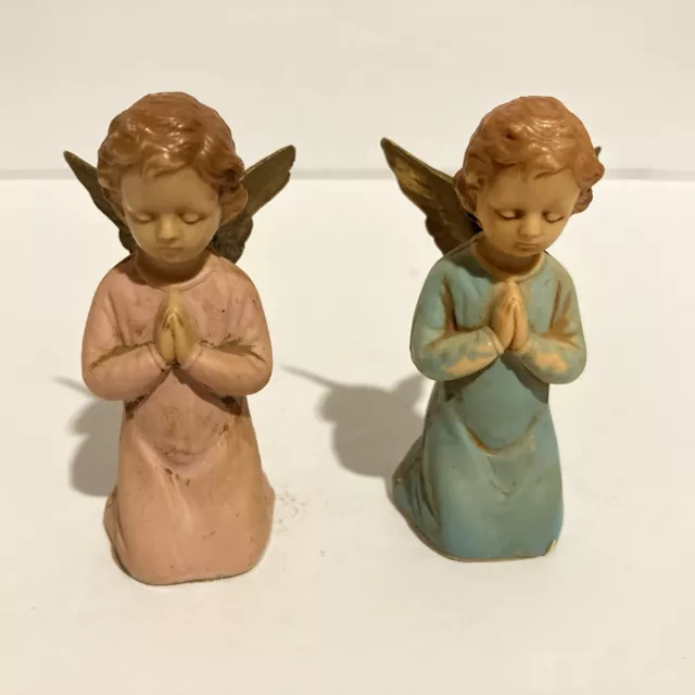 2 Vintage Praying Boy Girl Angel Figures Made In Hong Kong Plastic Read