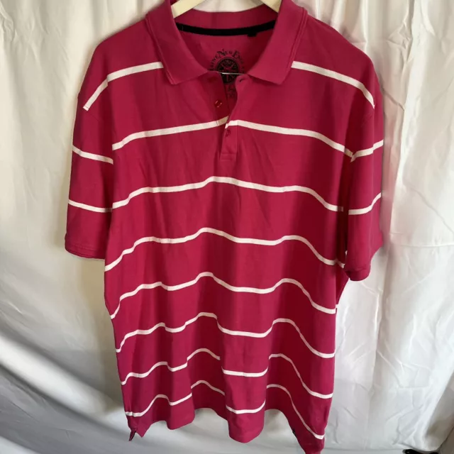 Maine New England Mens Pink White Striped Polo Shirt Short Sleeve 3XL