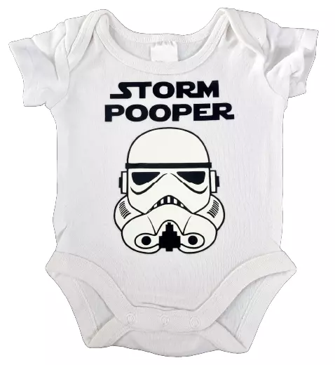 Funny Glow in the dark Baby suit, Storm Pooper, Dark side, 100% organic cotton