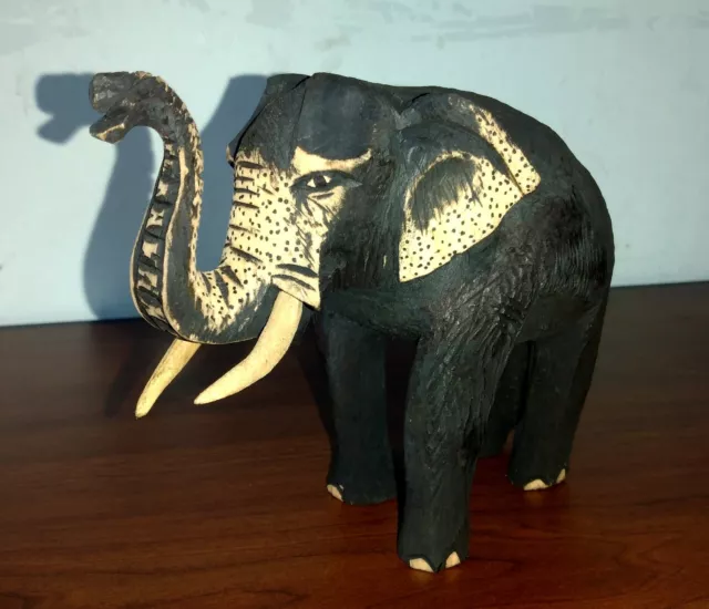 Hand Carved Wooden Lucky Elephant Art Figurine Statue Sculpture Wood Decor