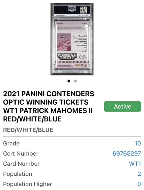 Patrick Mahomes 2021 Contenders Optic Winning Tickets Red White Blue #/13 Psa 10 3