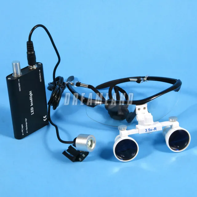 Black LED Headlight & Dental Surgical Binocular Magnifier Loupes 3.5X-R Glasses
