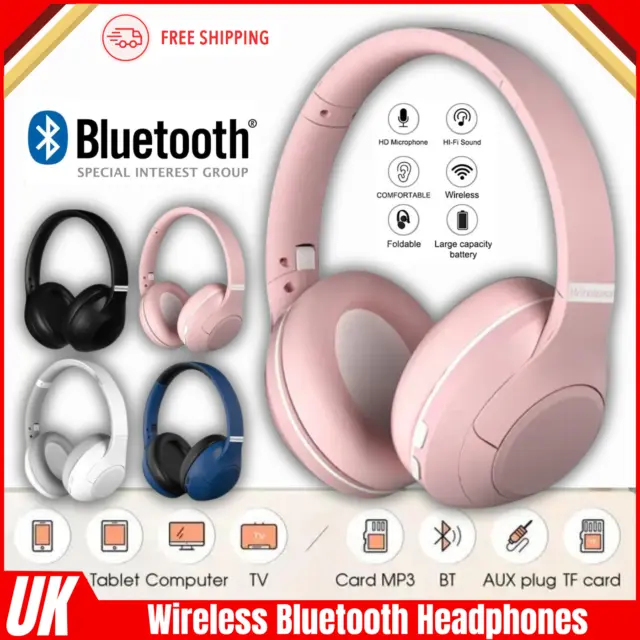 Bluetooth Wireless Headphones with Noise Cancelling Over-Ear Stereo Earphones UK