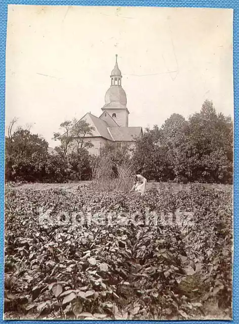 Foto,  junge Frau auf dem Feld, vor der Kirche in Burgdorf, bei Hannover, 1910 !