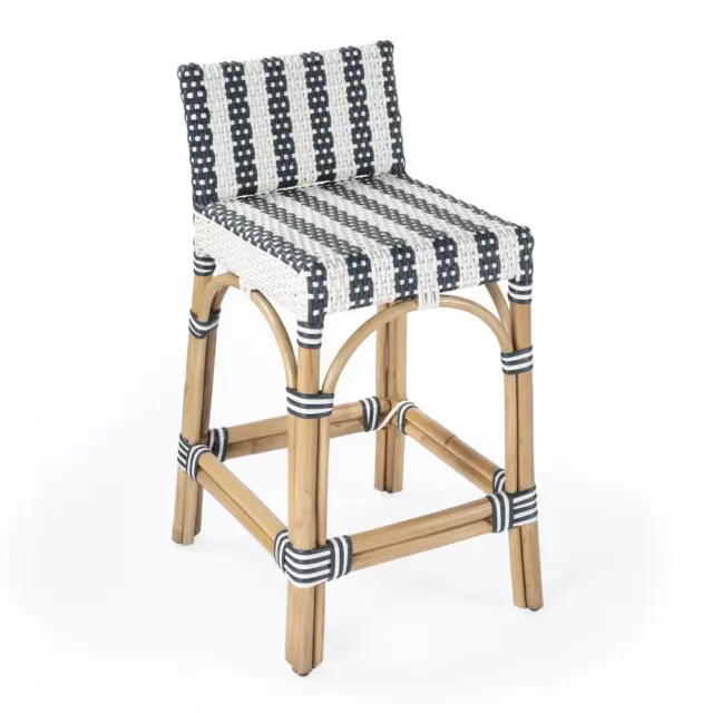 Butler Serienna Blue & White Rattan Low Back Counter Stool