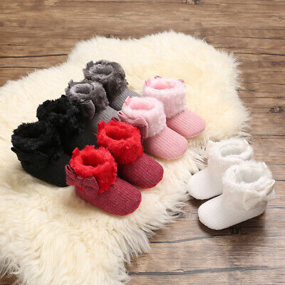 Newborn Baby Girls Bowknot Pram Shoes Toddler Faux Fur Boots Winter Snow Booties